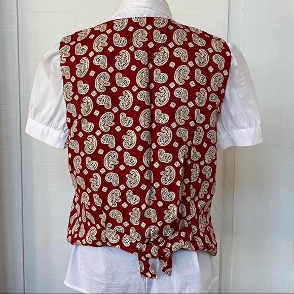 TRUE VINTAGE Talbots M Deep Red Paisley Button Front Lined Waistcoat Vest - Picture 4 of 11